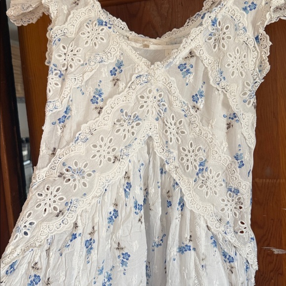 RARE LOVESHACKFANCY Archer Dress in White Blue Floral - Picture 11 of 12